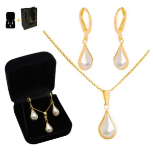 Conjunto Colar e Brincos Dourados com Pérola